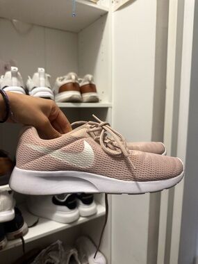 Nike Women's Blush Pink Mesh Lace-Up Sneakers with White Swoosh